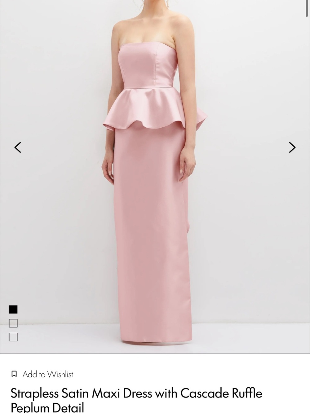 Strapless Pink Satin Maxi Dress with Peplum Ruffle